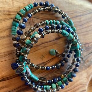 Silpada Howlite, lapis, smoky quartz, sterling wrap  bracelet